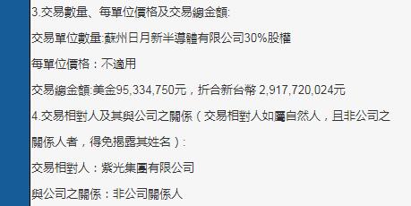 紫光集团以近1亿美元收购苏州日月新半导体30%股权