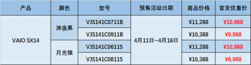 4月11日VAIO推出i5版本SX14 新增两款机型配色